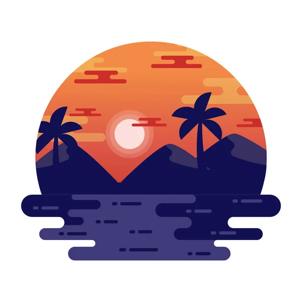 Beach Sunset Modern Design Vector Illustration — Stock Vector