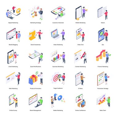 Pazarlama Isometric Vektör Tasarımları