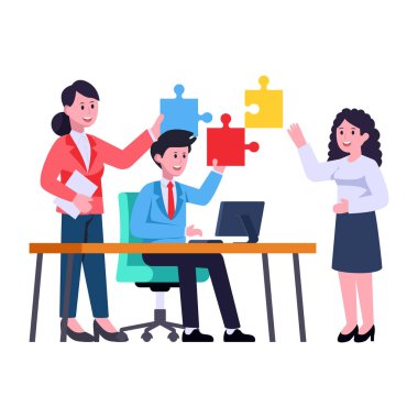 Ofis vektör illüstrasyon tasarımında birlikte çalışan iş adamları