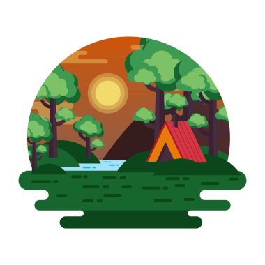 kamp ve kamp teması elementleri vektör illüstrasyon tasarımı