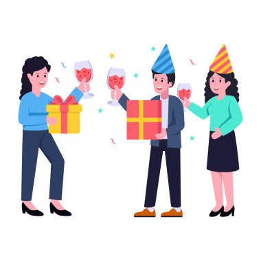 Hediyeler ve hediye kutuları vektör illüstrasyon tasarımlarıyla mutlu yıllar.