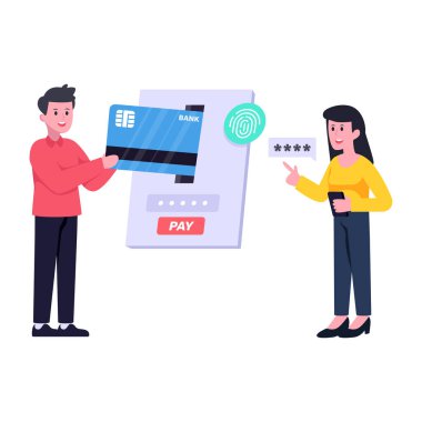 Akıllı telefonu ve kredi kartı vektör çizimi olan bir adam