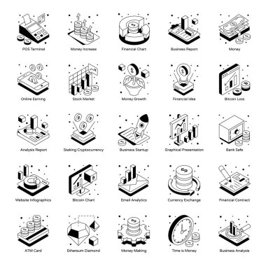 iş simgeleri kümesi, vektör illüstrasyonu