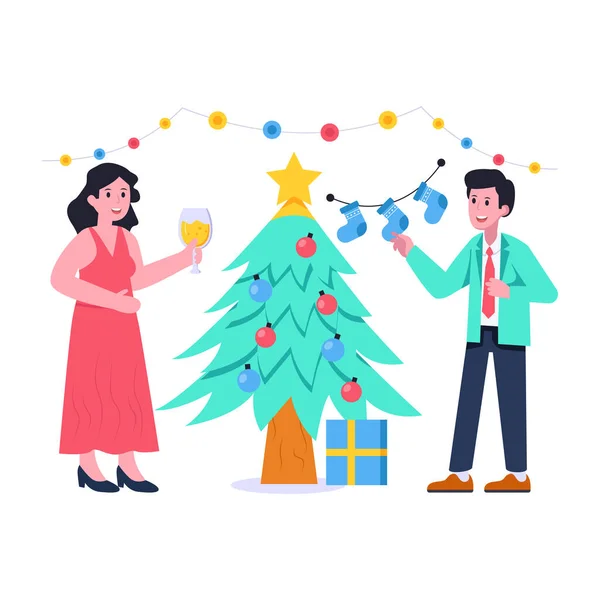 Couple Celebrating Christmas New Year Celebration Vector Illustration — Stock Vector