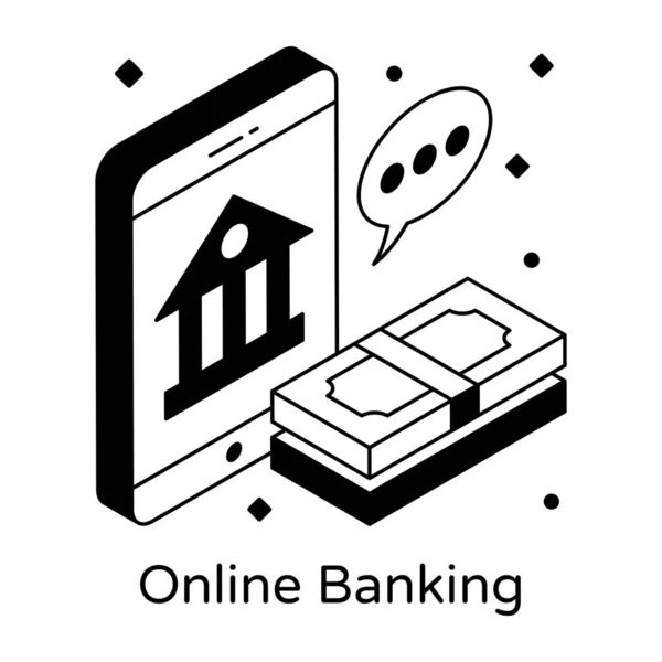 Icône Banque Mobile Dans Fond Isolé Style Branché — Image vectorielle