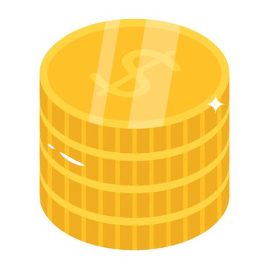 Madeni para yığını ikonu. Beyaz arkaplanda izole edilmiş web tasarımı için sikkelerin izometrik vektör simgeleri