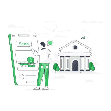 Akıllı telefonu ve elinde parası olan adam, vektör çizimi