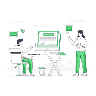 İş konsepti. Vektör. İnternetteki insanlar ve notlar. düz resimleme