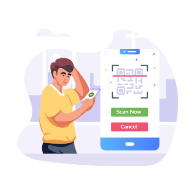 Akıllı telefonu olan ve online sohbet vektörü illüstrasyonu olan bir adam