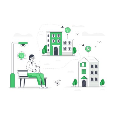 Yeşil takım elbiseli bir adam ve beyaz tişörtlü bir kadının vektör çizimi.