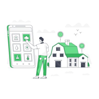 yeşil ekranlı ve akıllı telefonlu modern ev