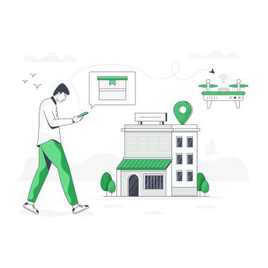 Drone Delivery modern tasarım, vektör illüstrasyonu