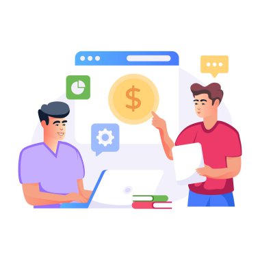 Online sohbet vektör illüstrasyonu. Dizüstü bilgisayarı ve akıllı telefonu olan adam..