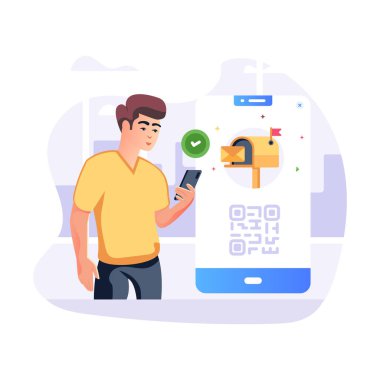 QR E- posta modern tasarım, vektör illüstrasyonu
