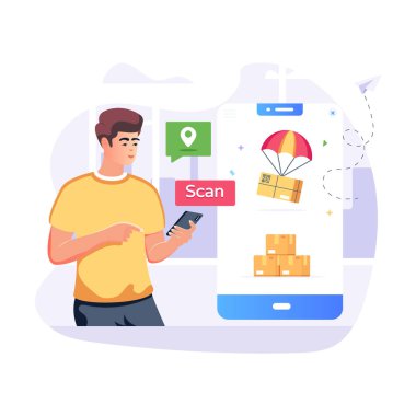 Temassız Teslimat modern tasarım, vektör illüstrasyonu