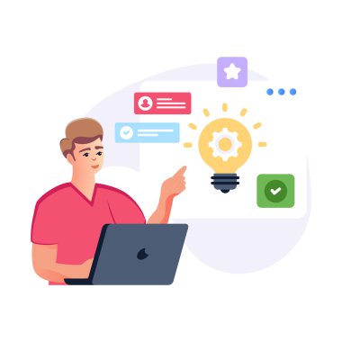 Dizüstü bilgisayarı olan bir adamın vektör çizimi