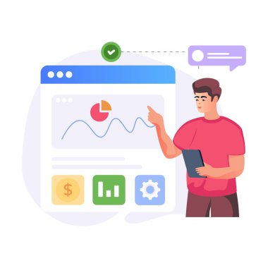 Akıllı telefonu olan ve sosyal medya vektör resimli dizüstü bilgisayarı olan bir adam