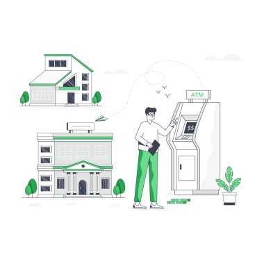 ATM 'deki adam. vektör illüstrasyonu