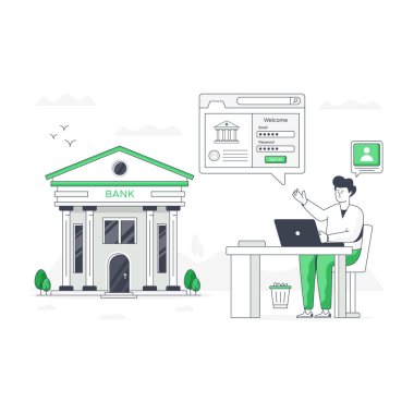 Bankada çalışan iş adamları, vektör illüstrasyonu