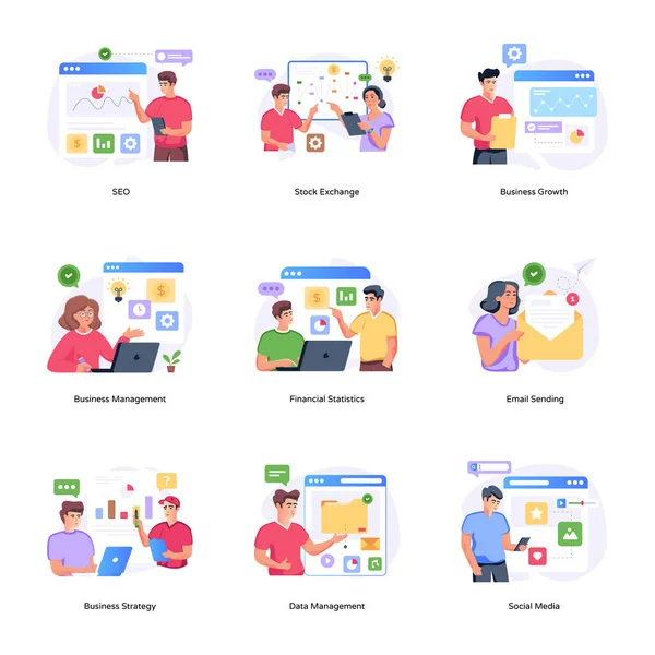 Çevrimiçi iletişimin vektör düz simgeleri kümesi.