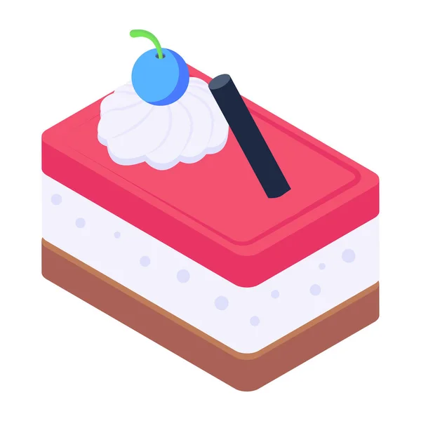 带有巧克力和奶油图标的蛋糕 白色背景下隔离的用于网页设计的甜点蛋糕矢量图标等距 — 图库矢量图片