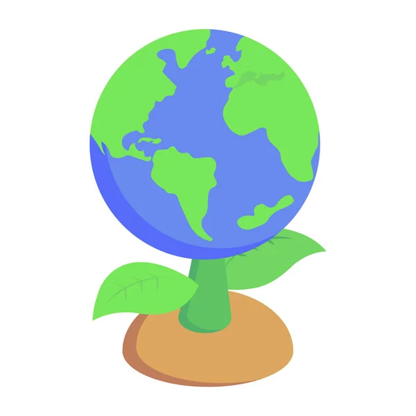 带绿叶矢量图解设计的地球仪 — 图库矢量图片