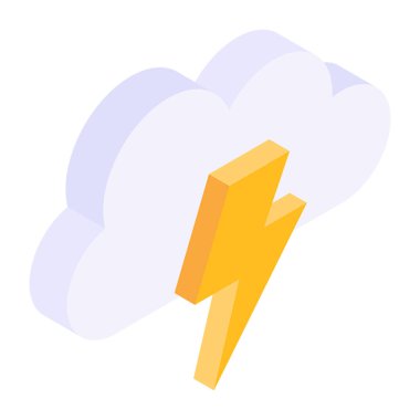 Şimşek simgeli bulut. Web için hava vektörü simgelerinin düz çizimi