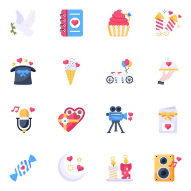 Sevgililer Günü konsepti, simgeler seti, vektör illüstrasyonu