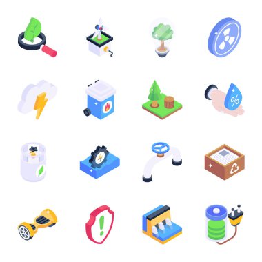 Hava, Endüstri, Geri Dönüşüm, Çevre, Enerji ve İş İşaretli Ekoloji ve Yeşil Enerji Hattı Simgeleri