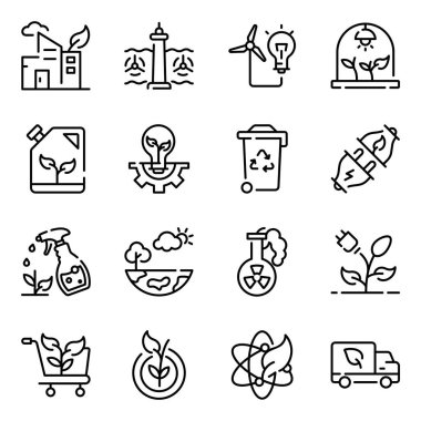 Hava, Endüstri, Geri Dönüşüm, Çevre, Enerji ve İş İşaretli Ekoloji ve Yeşil Enerji Hattı Simgeleri