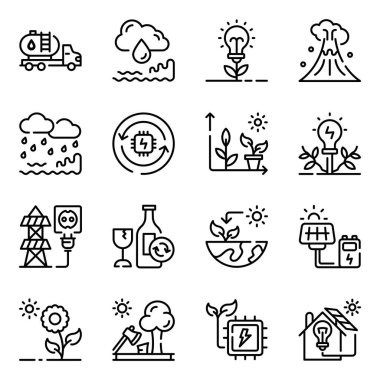 Hava, Endüstri, Geri Dönüşüm, Çevre, Enerji ve İş İşaretli Ekoloji ve Yeşil Enerji Hattı Simgeleri