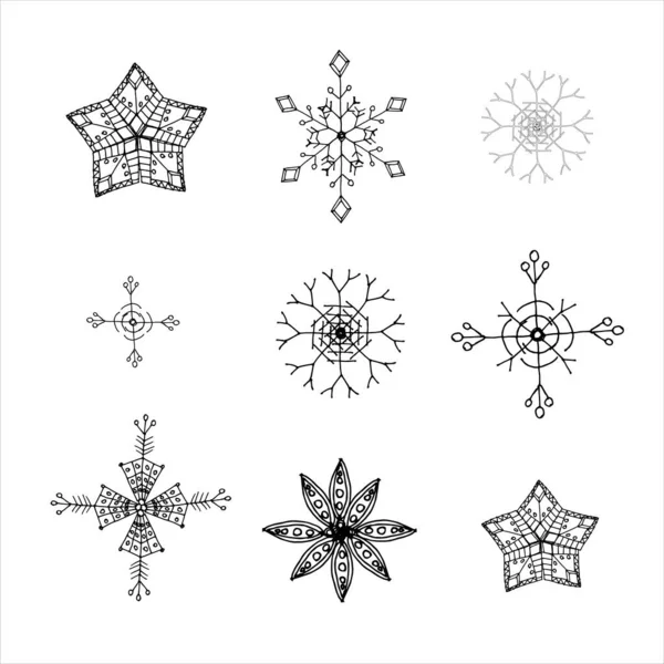 Conjunto de copos de nieve para el diseño de invierno. Estilo Doodle. — Archivo Imágenes Vectoriales