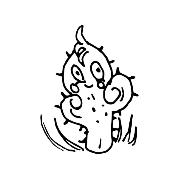 Roztomilý kreslený kaktus znak vektorový náčrtek ilustrace. Šablona loga domácnosti pro dětské výrobky. — Stockový vektor