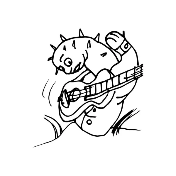 Boze rock muzikant cactus illustratie in doodle stijl. — Stockvector