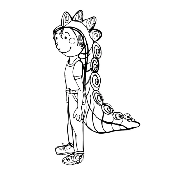 Ένα παιδί που φορούσε φανταχτερά φορέματα στο πάρτι μασκέ. Εικονογράφηση Doodle. — Διανυσματικό Αρχείο