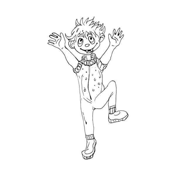 Um rapazinho engraçado a dar os primeiros passos. Desenho vetorial ilustração. — Vetor de Stock