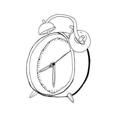 Beyaz arkaplanda karalama biçiminde alarm saati simgesi.