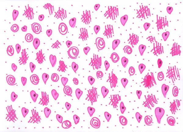 Valentines Day handwritten background. Marker drawn different heart shapes and silhouettes. —  Fotos de Stock