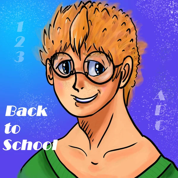 Back School Positive Teenager Glasses Multicolored Background Character Design Cartoon —  Fotos de Stock