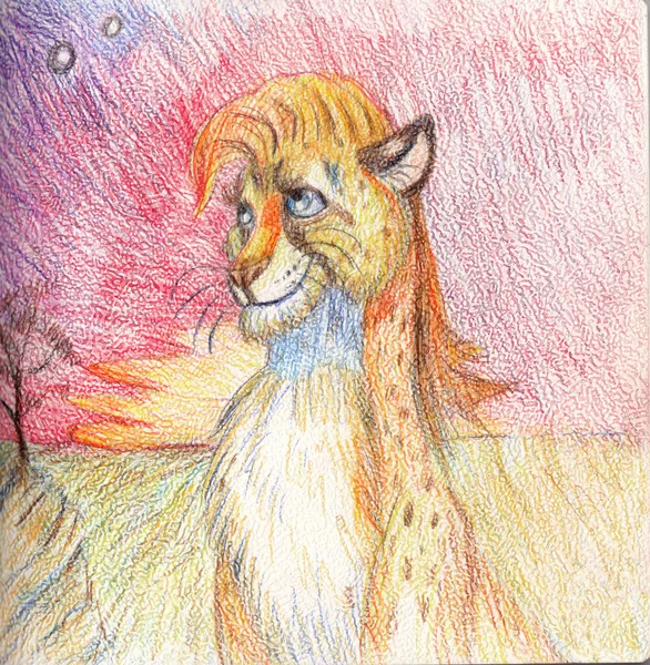 Hand drawn illustration gepard in cartoon style. Animal illustration. Watercolored pencils.