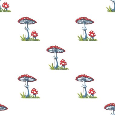 Fly-agaric seamless pattern on white background. Autumn forest illustration. Simple design for kids cloths.