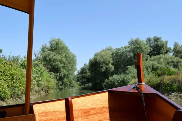 Tahta bir tekneyle Tuna Deltası 'nı keşfediyorlar.