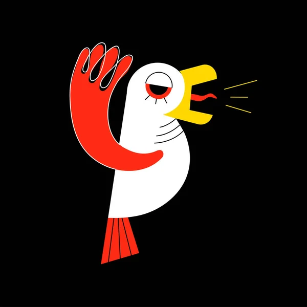 舌の色のアイコンでオウムを叫ぶ 黒の背景の鳥のベクトル図に分離 トレンディーなアパレルプリントデザイン 家の装飾ポスター — ストックベクタ