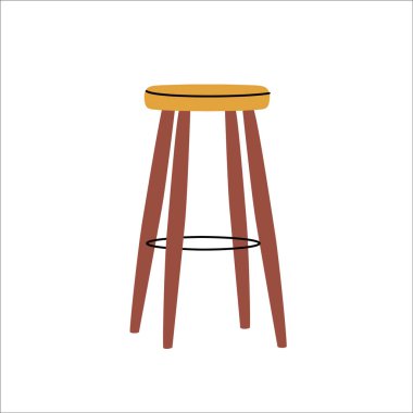 Bar wooden stool vector flat illustration. Colored furniture icon for kitchen. Comfortable home wooden chair. Isolated flat object on white background