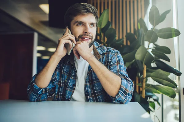 Young Caucasian Student Dressed Casual Shirt Sitting University Table Making — Stock Photo, Image