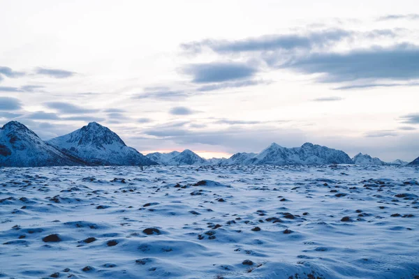 Malebné Majestátní Zasněžené Bílé Hory Obklopené Studeným Nekonečným Ledem Norska — Stock fotografie