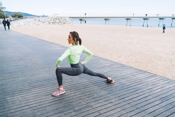 Caucasian Woman Active Wear Doing Exercises Morning Training Outdoors Keep — Stock Photo, Image