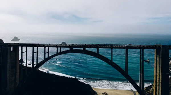 Aerial View Famous Viewpoint Arched Bridge Located Rough Cliffs Stormy — стоковое фото