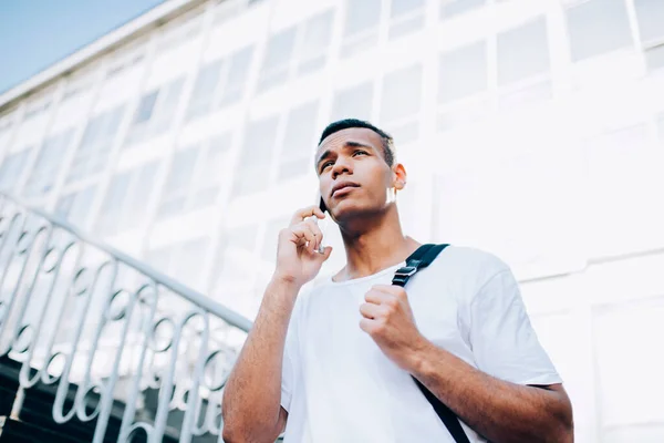 Wistful Black Male Casual Clothes Looking Away While Standing Street — 스톡 사진