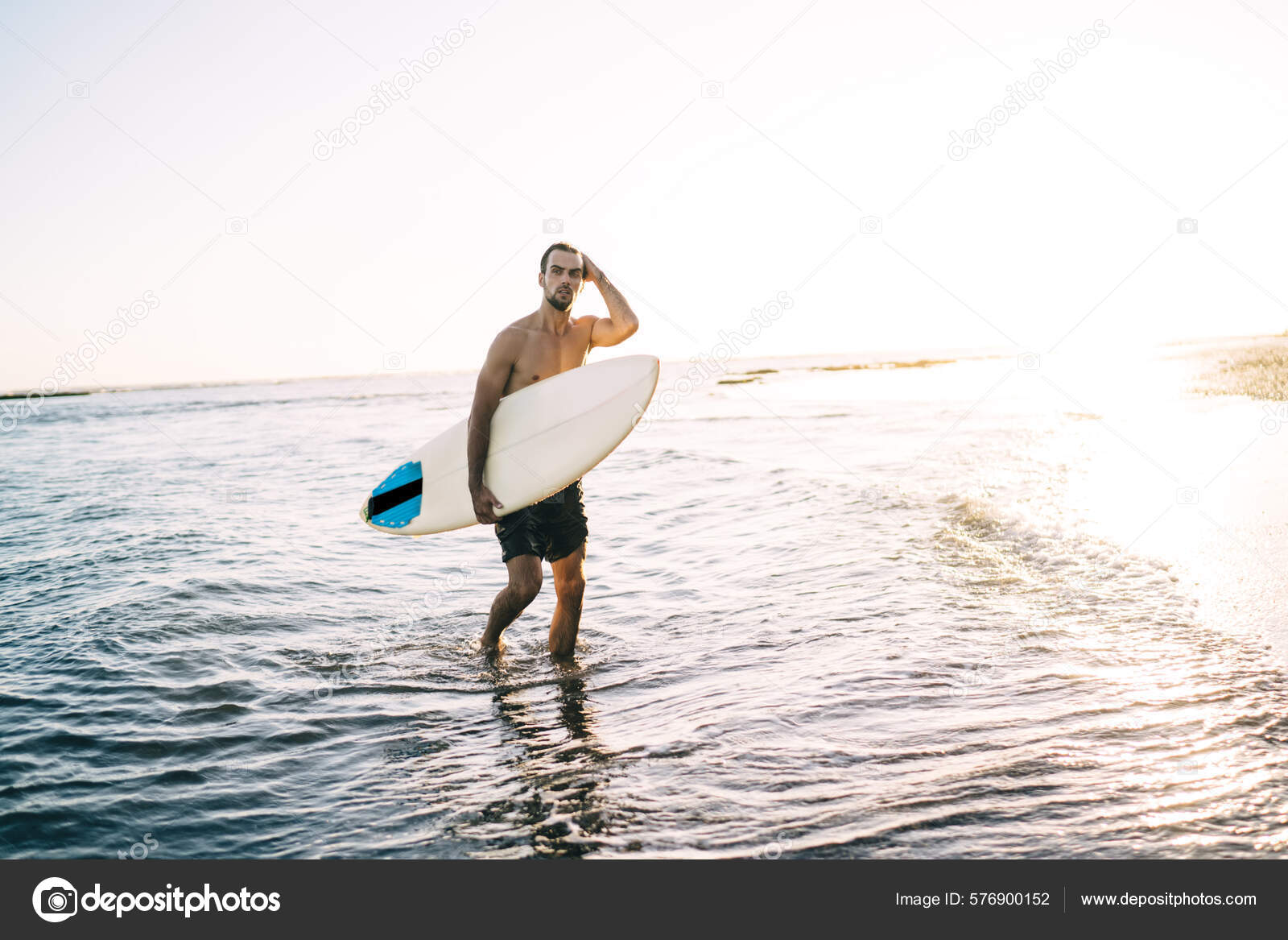 Caucasian Professional Surfer Surfboard Going Out Beach Sportive Extreme Practice Stock Photo by ©GaudiLab 576900152
